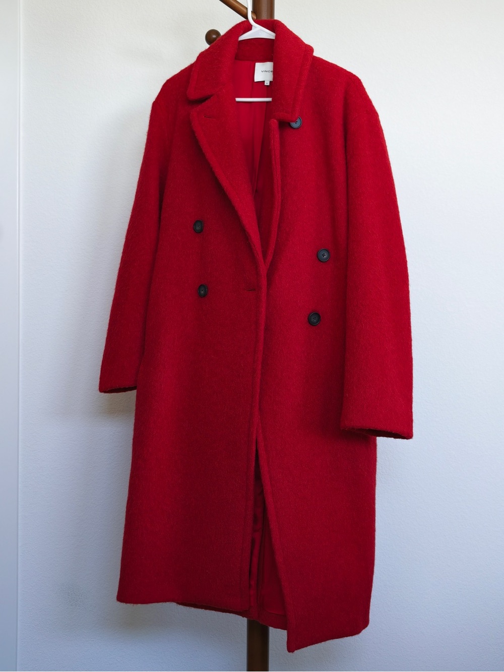 Vince Red Double-Breasted Wool Pea Coat